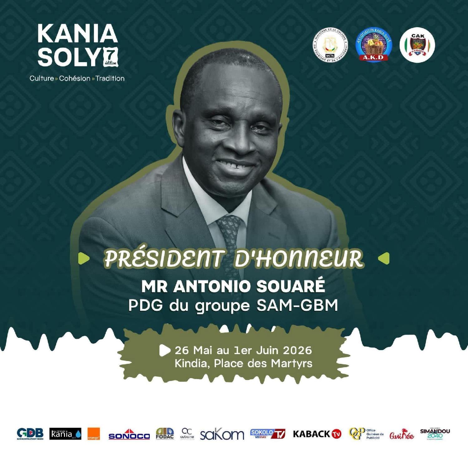 Kania Soly 2026 : Le Président Antonio Souare, Président d'honneur 