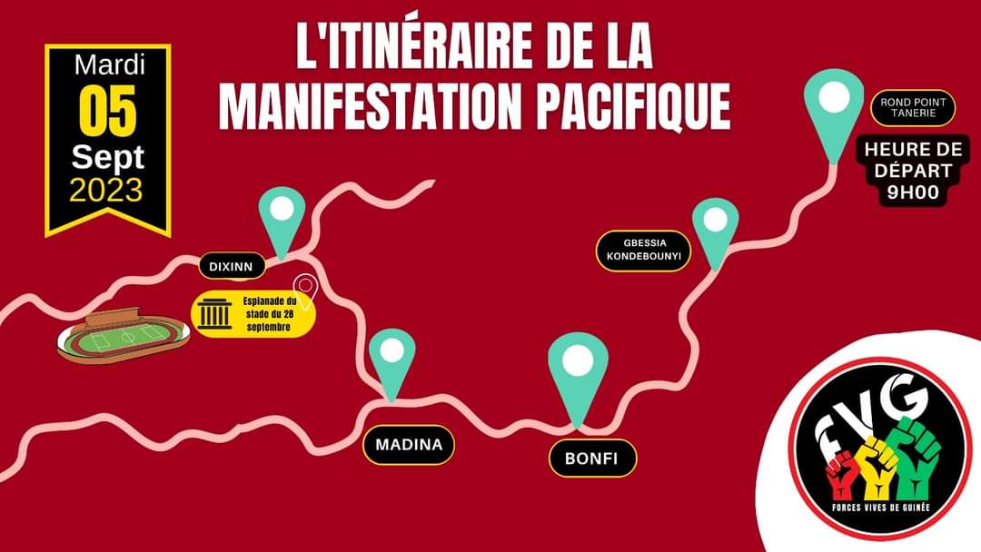Le 05 septembre 2023: les Forces Vives de Guinée dévoile l'itinéraire de la marche pacifique